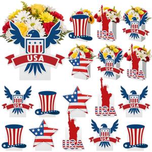 Hollowfly 12 Pcs 4th of July Table Centerpiece Gifts 250th Anniversary Patriotic Flower Vase Centerpiece Red White Blue USA Tables Decoration for Kitchen Home Independence Day Party Decor