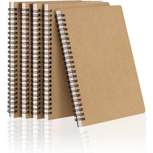 Dynta Spiral Notebooks A5 Lined 5Pcs College Ruled Journals Bulk Thick Paper for Work, Study, Notes Taking, Gifts 120 Pages/60 Sheets Kraft Brown