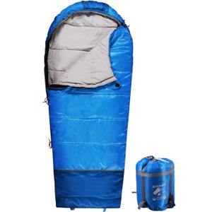 REDCAMP Kids Mummy Sleeping Bag for Camping, 3 Season Cold Weather Sleeping Bag Fit Boys,Girls & Teens, Blue/Rose Red (Blue with 2.4lbs Filling)