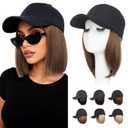 S-noilite Hat Wig for Women, Baseball Cap Hat Wigs with Short BOB Hair Attached Synthetic Hair Extensions Adjustable Medium Brown