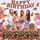 cocomigo 343pcs Cheetah Birthday Decorations Tableware Set, Serves 50 Guests, Cheetah Print Birthday Decorations includes 350 gsm Plates, Balloons, Tablecloths, for Leopard Theme Party Supplies