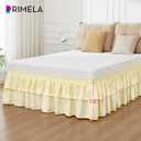 RIMELA Ruffle Bed Skirt Butter Yellow Queen 15 Inch Drop, Elastic Wrap Around Bed Skirting Queen Size, Easy to Install Dust Ruffle, Machine Washable Soft Fabric, Multi Ruffle Bedskirt