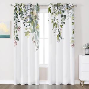 White Curtains 84 Inch Length 2 Panels Set Floral Drapes Noise Reducing Thermal Curtains for Bedroom Living Room Decor 52" W x 84" L
