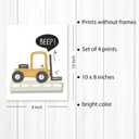 2 x PUHEI Construction Truck Boys Room Wall Art Prints Set of 4, Construction Wall Posters Decor for Toddler Boy Room Nursery Playroom, Digger Little Boy Room Poster Prints (8 x 10 Inches Unframed)