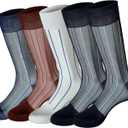 5 Pack Men Silky Socks Sheer Men Dress Socks Ultra Thin Nylon Sox Summer Cool Crew Socks