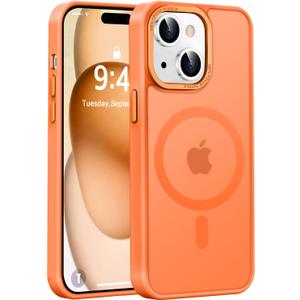 Newfuture Magnetic for iPhone 15 Case [Compatible with Magsafe] [Military Grade Drop Protection] Translucent Matte Anti-Fingerprint Shockproof Phone Case for iPhone 15 6.1 inch, Orange