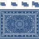 Lessymo Area Rugs 10 x 14 for Living Room, Machine Washable Area Rugs Boho Faux Wool Low Pile Area Rug for Bedroom, Floral Medallion Vintage Rugs with Non-Slip Rubber, Kid & Pet Friendly,Blue White