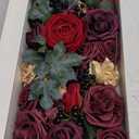 Ling's moment Fake Flowers Box, Faux Greenery Stems Silk Rose Artificial Ranunculus Foam Gardenia for Wedding Bouquets Centerpieces Table Decorations Floral Arrangement, Bordeaux Red, Deluxe Combo