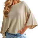 Navneet Women Off The Shoulder Oversized Knit Poncho Sweater Boat Neck Batwing Pullover Jumper Top Beige M