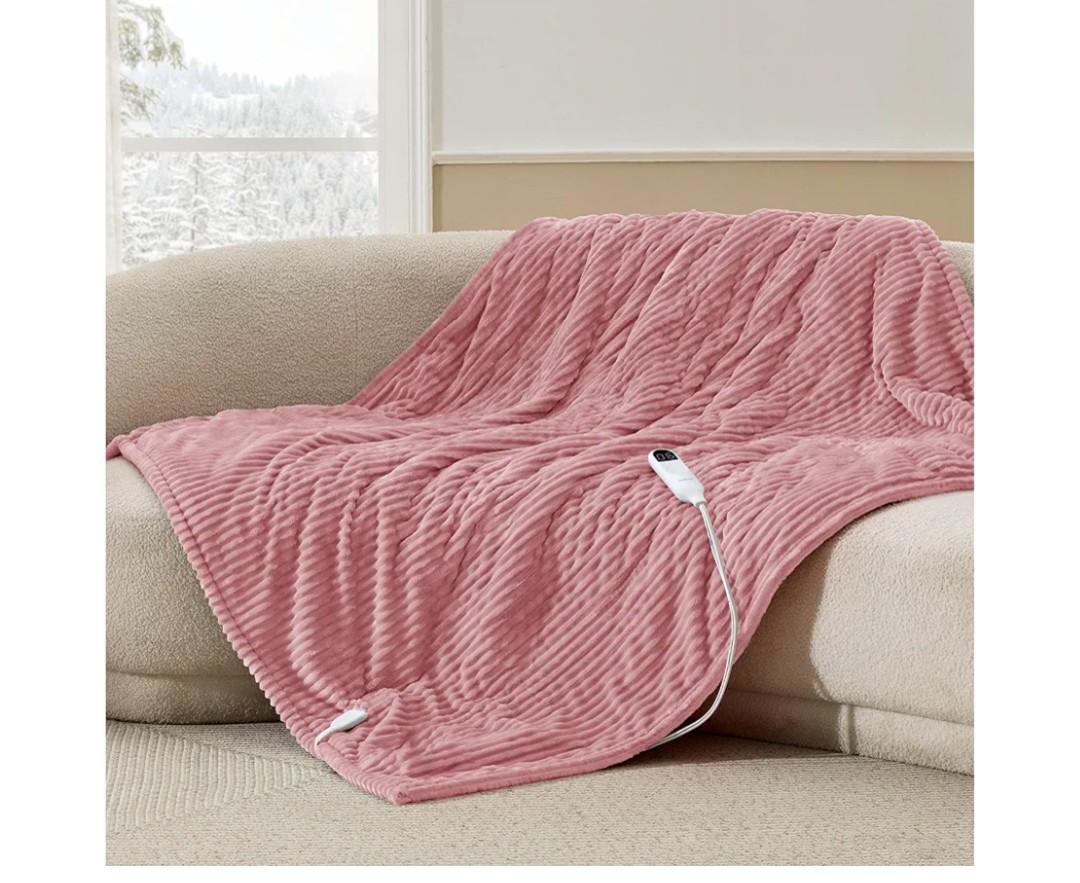 Bedsure GentleSoft Heated Blanket Throw - Soft Ribbed Flannel Electric Blanket, Heating with 6 Time Settings (Up to 10H), 6 Heating Settings, Warm Gifts for Grandma (50x60 inches, Pink