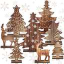 Barydat 8 Pcs Christmas Table Decorations Wooden Christmas Pine Tree Reindeer Table Centerpiece Xmas Winter Tabletop Signs Rustic Farmhouse Decor for Home Office Desk Party Favors (Rustic)