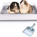 Petlex Rabbit Litter Box with Grate, Super Large Guinea Pig Litter Pan for Cage, Bunny Restroom Litter Tray Small Animals Toilet Potty Trainer for Rabbit Hamster Ferret Rats Guinea Pigs Hedgehog