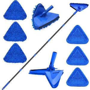 Dolanx Wall Mop Cleaner Long Handle 80 inches, 180° Folding Ceiling Washer Scrubber and Squeegee, Triangle Baseboard Cleaning Tool Duster with 6 Microfiber Chenille Pads for Painted Walls Window Floor