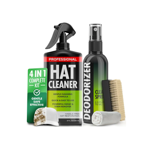 4-in-1 Professional Hat Cleaning Kit - Removes Dirt and Stains, Gentle Cleaner for Baseball Caps, Cowboy, and Felt Hats - Includes Hat Deodorizer, Brush, and Microfiber Cloth