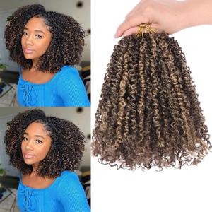 Unionbeauty Pre Twisted Yanky Twist Crochet Hair 8 Inch 8 Bundles Micro Passion Twist Crochet Braids Hair Pre-looped Twist Crochet Braids with Bouncy Synthetic Marlybob Braiding Hair Extensions 4H27#
