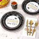 Graduation Party Supplies Congrats Grad Plates and Napkins Set Disposable Tableware Paper Plates Napkins Cup Knive Spoon Fork Straw for Class of 2026 Graduation Party Decorations Serve 100(Black Gold)
