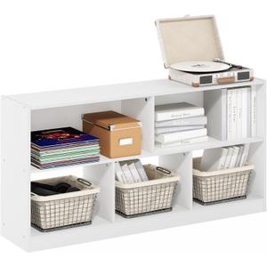 Furinno DALY Book Shelf, 5-Cube Bookshelf, Horizontal Cube Storage Organizer Bookcase, 10.9 x 47.2 x 23.6, for Living Room, Bedroom, Home Office, White, Standard, 5-cube