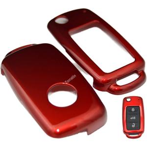 Rmote Key Fob Cover Case for Volkswagen VW Passat CC Tiguan Touareg Eos Golf GTI Jetta Beetle Rabbit 3 Buttons Fold Flip Key (red)