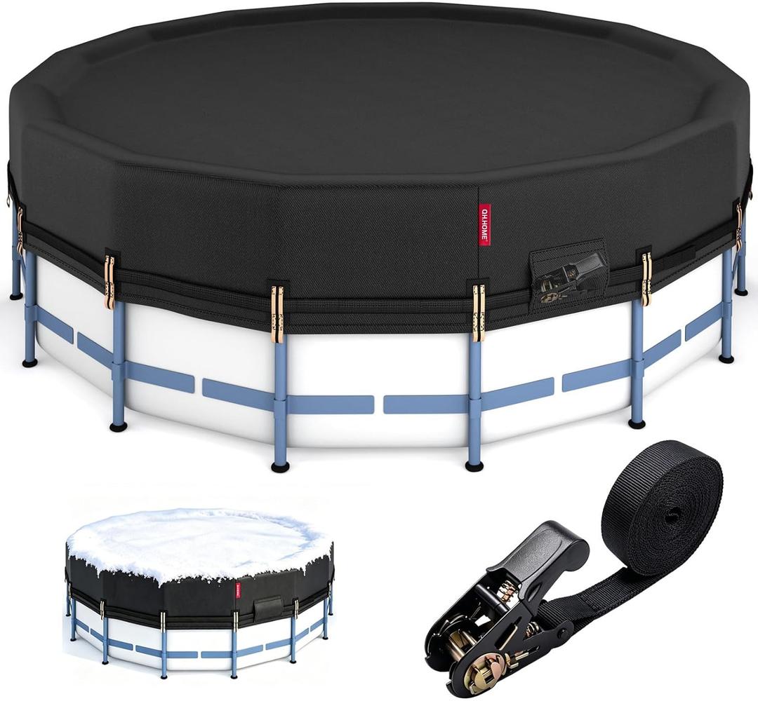 QH.HOME 30Ft Winter Pool Cover,Windproof Ratchet Straps&Thick Fabric