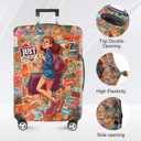 ANNA QUEEN Vintage Travel Stickers Gir Luggage Cover -Stretchable Airplane Suitcase Protector Sleeve,Universal Washable Fit for 20-22 Inch Checked Baggage,Water Resistant Durable Luggage Protector