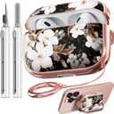with Safety Lock for AirPods Pro Case, Flowers Cute AirPod Pro Case for Women Girls with Cleaner Kit - Black Gold