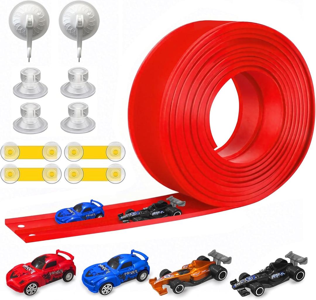 Flexible Race Track for Kids Starter Set - 20FT Flex Race Car Ramp Track, Rolls Up Portable DIY Racetrack Compatible with Hot Wheels & Diecast 1/64th Cars (Red)