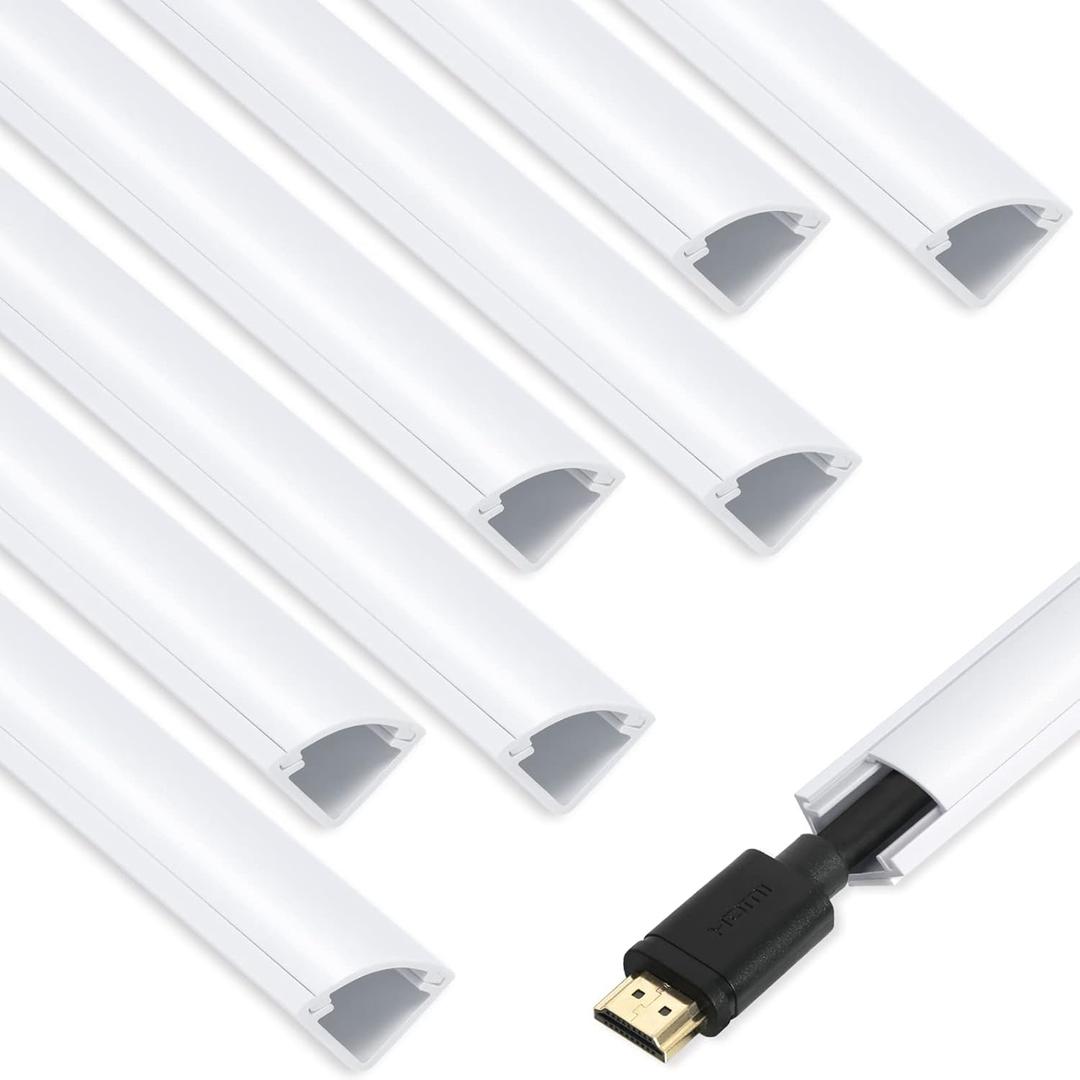 ZhiYo 136in Corner Cable Concealer, Corner Cord Hider for One Cord, Wire Covers for Cords, Paintable Cord Cover, Cable Management Channel, Raceway for Wall, Floor Baseboard, Ceiling - 8 x L17in (White) (Small - 136in)