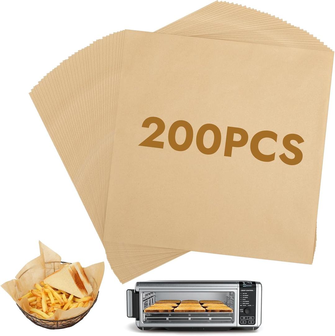 BYKITCHEN 200PCS 12 Inch Air Fryer Parchment Paper, Sandwich Wrapping Paper, Food Basket Liners, Airfryer Liners for Ninja Air Fryer SP101 SP201 SP301 SP151 SP351, Flip Up Toaster Oven Accessories