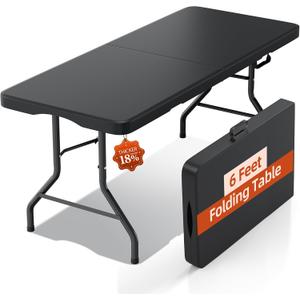6FT Folding Table with Carrying Handle: Upgrade Thickened Heavy Duty Portable Foldable Table | Perfect Plastic Tables for Party, Dining, Wedding, Events, Picnic Indoor, Outdoor, Camping, Utility Black
