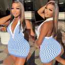 Ryehack Womens Summer Halter Mini Dress Backless Sundress Striped V Neck Bodycon Beach Vacation Sexy Birthday Club Outfits (Blue, XXL)