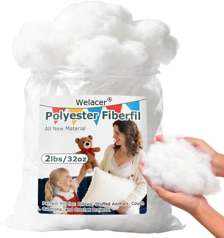 2lbs/32oz Polyfill Stuffing, Polyester Pillow Stuffing Machine Washable, Premium White Fiberfill Soft and Comfortable for Crochet Animals, Pet Beds, Cloud Ceiling Projects
