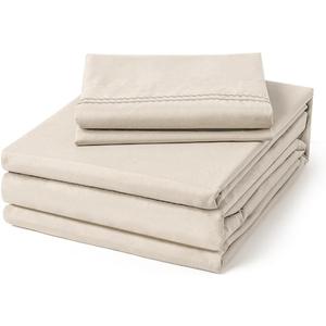 ClevaHome Twin Size Sheet Set - 4 Piece Soft Breathable Luxury Bed Sheet Set - Shrinkage & Fade Resistant Embroidered Bedding Sheet with Deep Pocket, 2 Extra Pillowcases (Twin, Oat Milk)