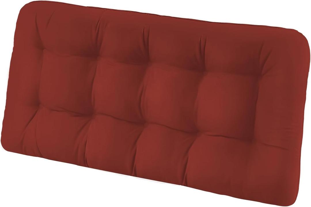 Tufted Bench Cushions for Outdoor Furniture, 44" x 19" Porch Swing Cushions Filled with Foam, Overstuffed Patio Cushions for Bench Loveseat with 2-3 Seats,Thick and Water Resistant, Brick Red