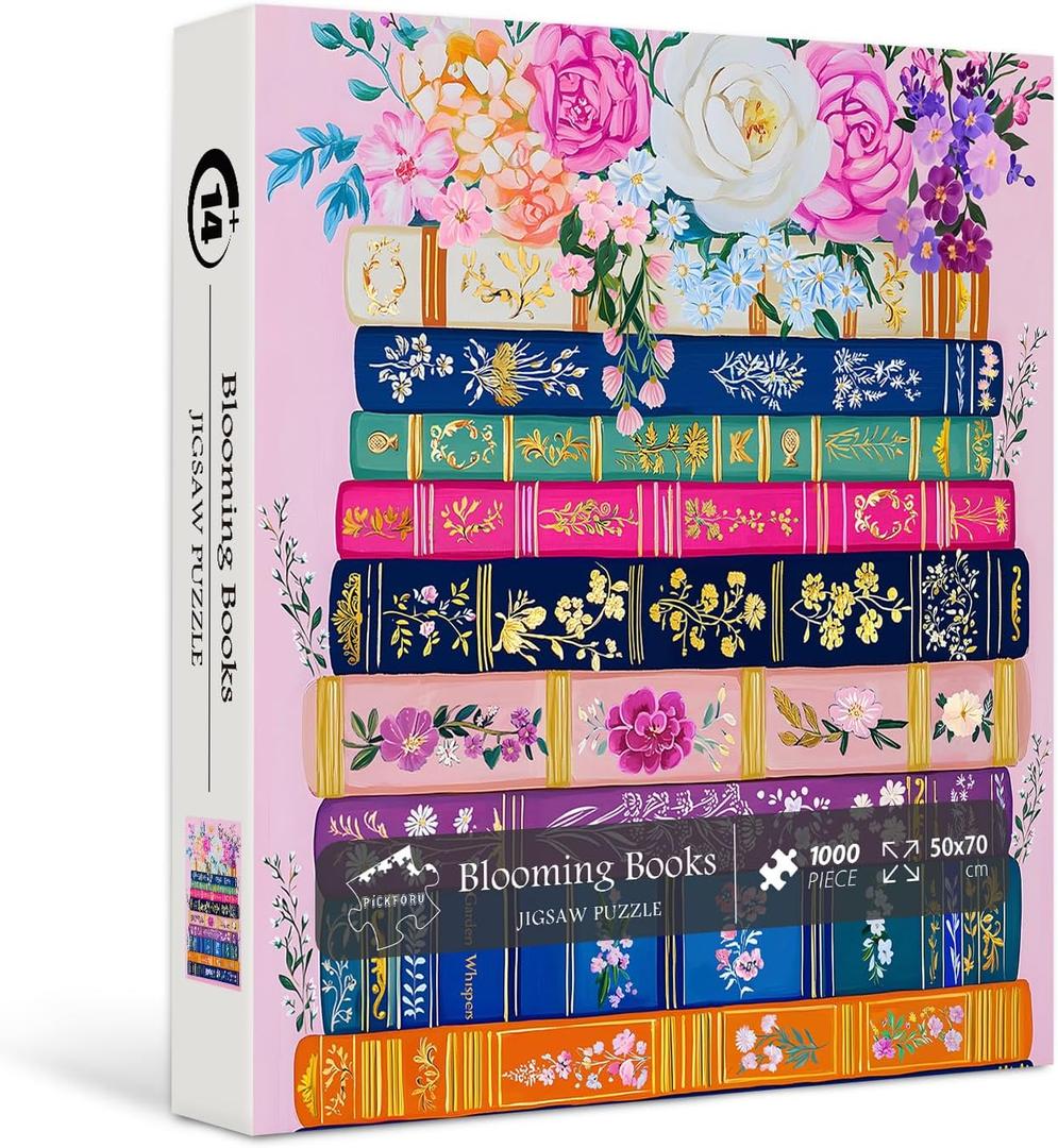 Colorful Flower Book Puzzles for Adults 1000 Piece, PICKFORU Wildflower Pages Jigsaw Puzzles Library, Impossible Spring Floral Art Theme for Book Lovers