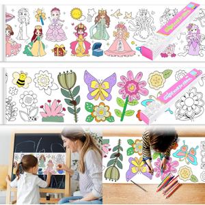 2PCS Children's Drawing Roll，Coloring Paper Roll for Kids Gift, 120 * 11.8 Inches DIY Painting Drawing Paper Roll, Sticky Drawing Paper Roll, Early Educational Toys for Kids (Princess Flower)