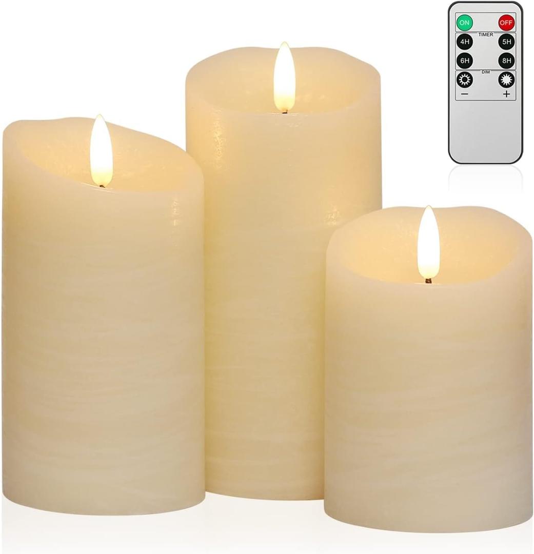 Flickering Flameless Candles with Remote, Real Wax Battery Operated Candles with Timer for Home Decor, Set of 3 LED
