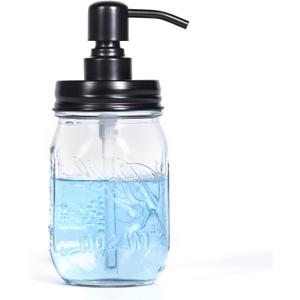 Mason Jar Glass Hand Soap Dispenser, Bathroom Kitchen Farmhouse Decor with Black 304 RustProof Stainless Steel Pump, Ideal for Dish Detergent, Liquid, Lotion (16 Ounces)