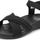 UTENAG Women's Comfortable Walking Flat Sandals Arch Support Ankle Strap Strappy Sandals (11, Black)
