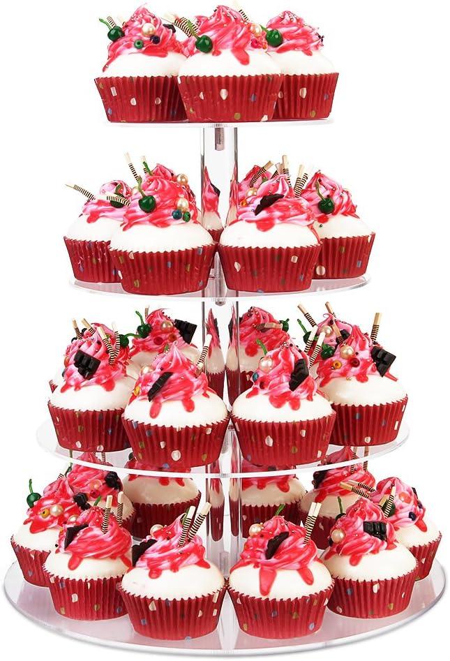 YestBuy 4 Tier Cupcake Stand, Acrylic Cupcake Tower Stand, Premium Cupcake Holder, Clear Cupcake Display Tree Tower Stand For 38 cupcakes, Display for Pastry Wedding Birthday Party