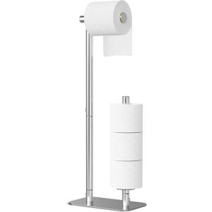 Kitsure Toilet Paper Holder Free Standing - Large Capacity Toilet Paper Holder for 4 Rolls, Rustproof Toilet Paper Stand with Non-Slip Stable Base, Silver, Medium (Medium - 1 Pack)