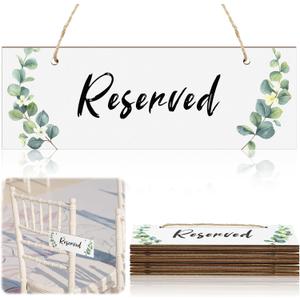Thyle 12 Pcs Reserved Signs for Wedding Chairs Hanging Wooden Eucalyptus Signs Ceremony Farmhouse Seating Tag with Ropes Rustic Style Special Events Church Pews Restaurant Reception Decor