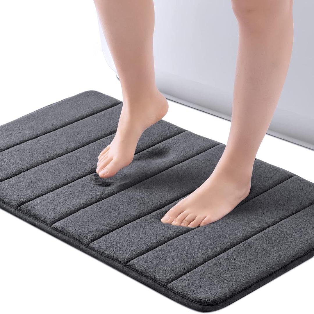 ROSMARUS Memory Foam Bath Mat 17 x 24, Water Absorbent Shower Mat, Thick Bath Rugs for Bathroom Non Slip with PVC Backing, Ultra Soft Bathroom Rugs for Floor & Tub, Charcoal Gray