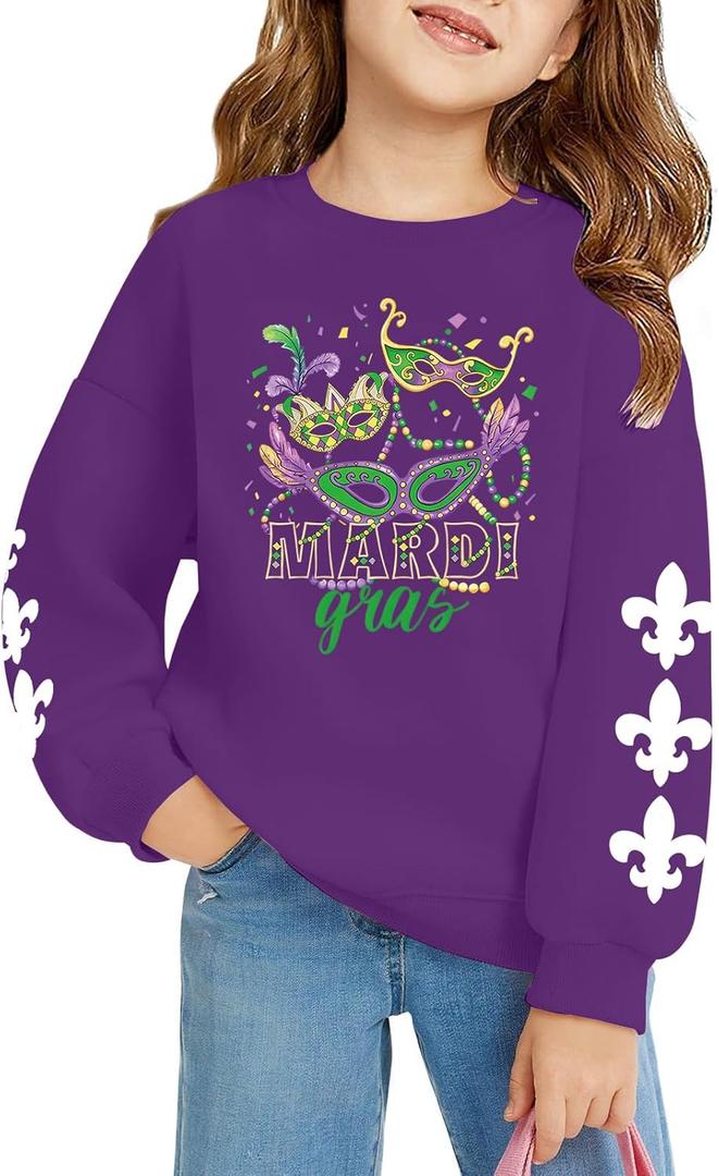 New Orleans Sweatshirts Kids Boys Girls Fat Tuesday Carnival Shirt New Orleans Long Sleeve Pullover Tops 6-12 Years (Purple)