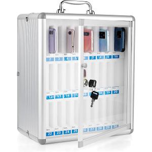 30 Slots Aluminum Alloy Pocket Chart Storage Cabinet for Cell Phones,Wall-Mounted with a Locked,Can be Carried by Hand (30 Slots Cabinet), 30 Slots Transparent
