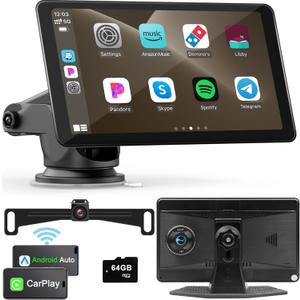 Portable Apple Carplay Screen for Car, 7" Wireless Apple Carplay & Android Auto, 4K Dash Cam, 1080p Backup Camera DVR, Car Audio Receivers GPS Navigation Mirror Link, Bluetooth, FM, Siri VEKOOTO A3016