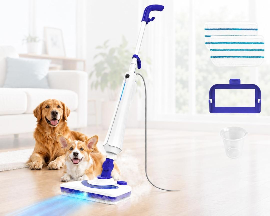 Steam Mops for Floor Cleaning, 1300W Floor Steamer with Detergent Chamber, 25S Heat Up, Lightweight Steamer for Cleaning with 2 Washable Pads, Safe for Tiles, Upholstery, Carpet, Hardwood