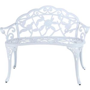 Patio Balcony Bench Double Seat, Anti-Rust Cast Aluminum Patio Garden Bench for Park Yard Outdoor Furniture White.1