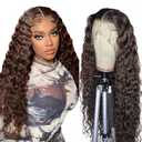 20 Inch Deep Wave Human Hair Wig 4x4 HD Lace Front Wigs 180% Density Glueless Wear Pre Plucked Curly Frontal Wigs Human Hair for Women (#4 Brown Color)