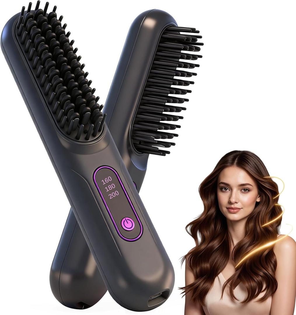 2026 Go Brush Negative Ionic Cordless Hair Straightener Brush for Women  3 Temp Settings, Fast Heating, FrizzFree Coating, Portable Styling | Valentine‘s Day Gifts for Her