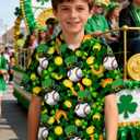 UNICOMIDEA Kids St Patricks Day Shirt Green Shamrock Plaid Shirts Short Sleeve for 11-12 Years Boys Button Summer Tops Party Holiday